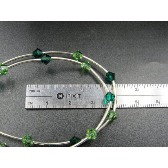 7" Sterling Silver Two Tone Green Crystal Bracelet Vintage Elegant Beautiful - Picture 5 of 6